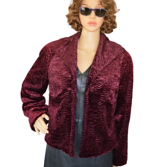 Vintage Peck & Peck Burgundy Wine Textured Velvet Blazer Jacket Women Size Large - Picture 1 of 6